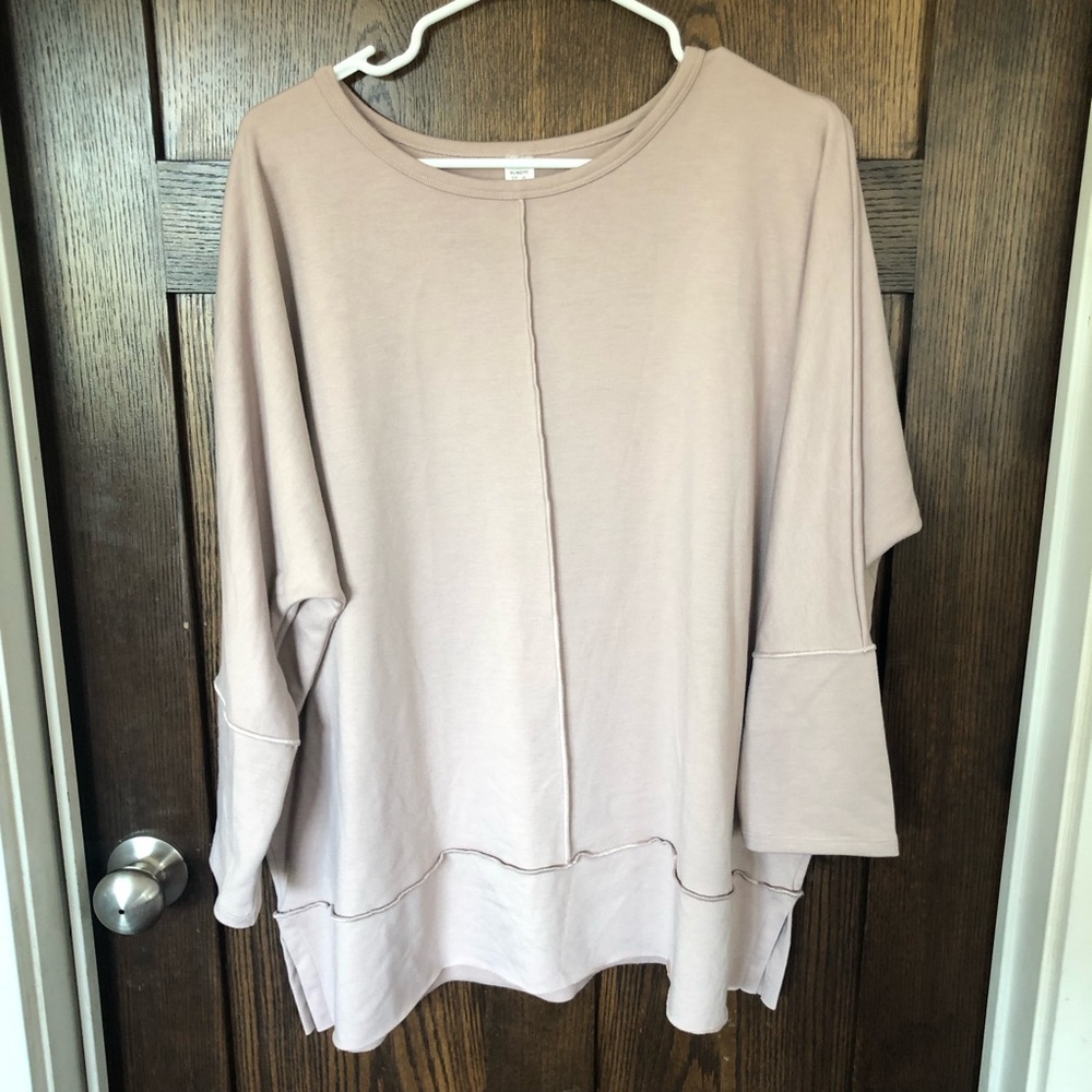 Spanx Perfect Length Dolman Sweatshirt Beige Crew Neck Pullover Size XL